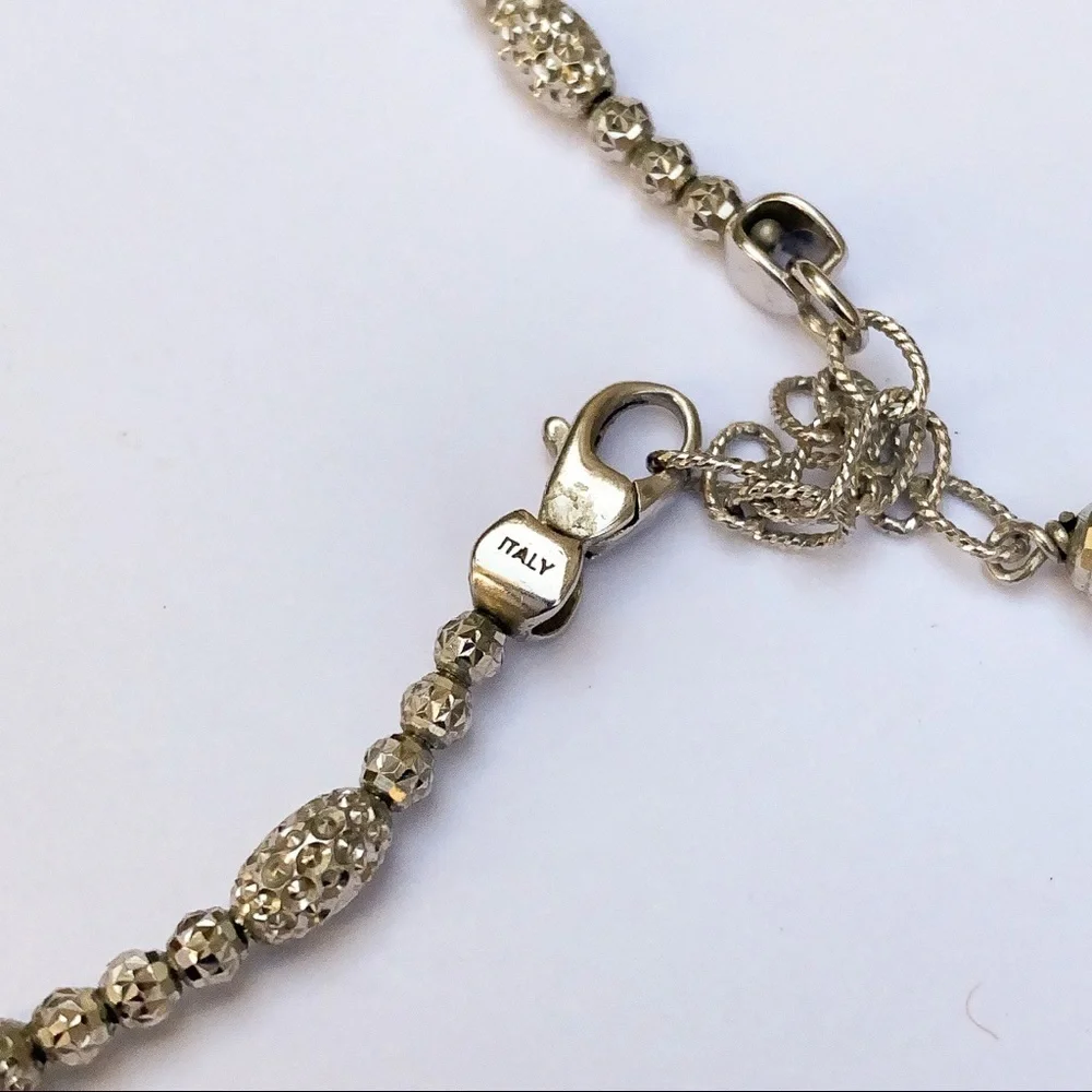 Sterling 925 Diamond Cut 4mm Bead Necklace 16” to 17.5 adjustable.
